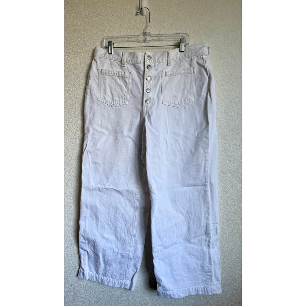 Madewell Women Jeans Superwide Leg 33 White Button Fly Patch Pockets FLAW